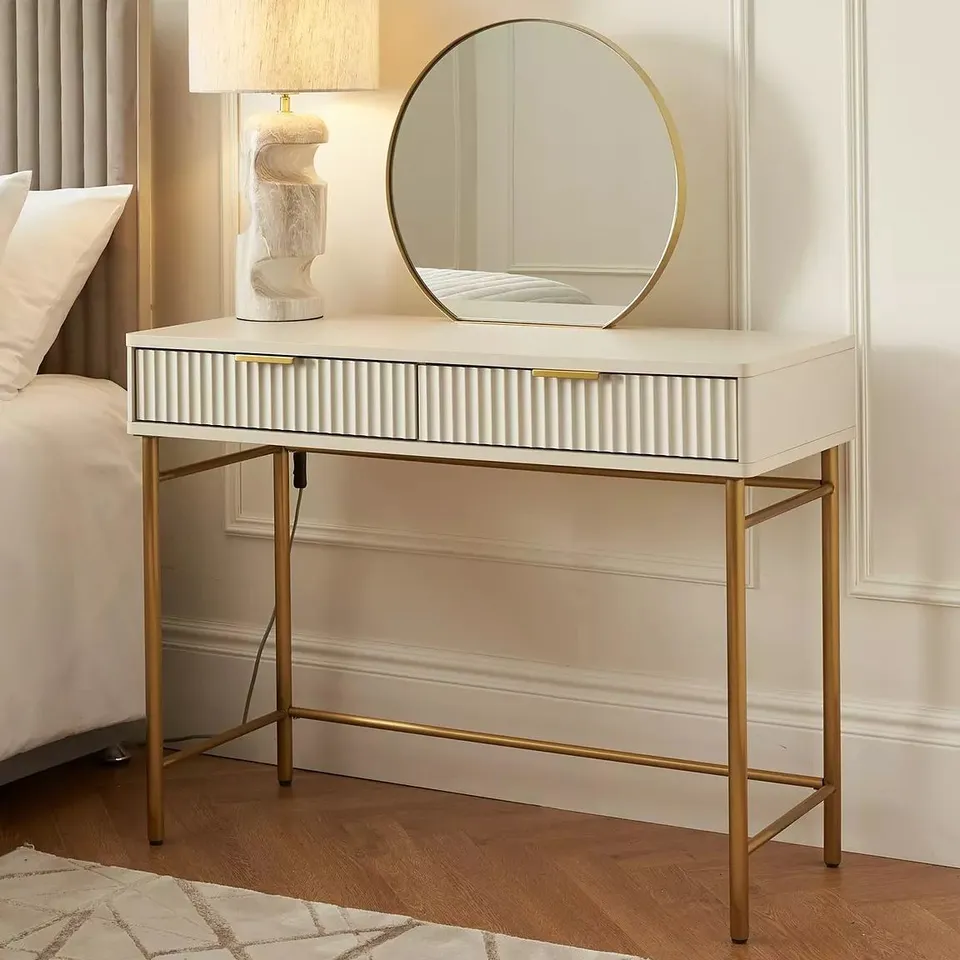 CORA DRESSING TABLE AND MIRROR SET - IVORY/BRASS - COLLECTION ONLY