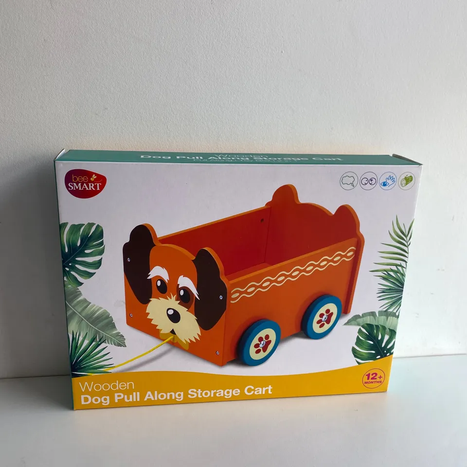 BRAND NEW BOXED BEE SMART WOODEN DOG PULL ALONG STORAGE CART