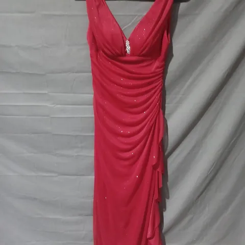 BETSY & ADAM BY LINDA BERNELL RUCHED SPARKLE RED DRESS (1483TK) - SIZE 8