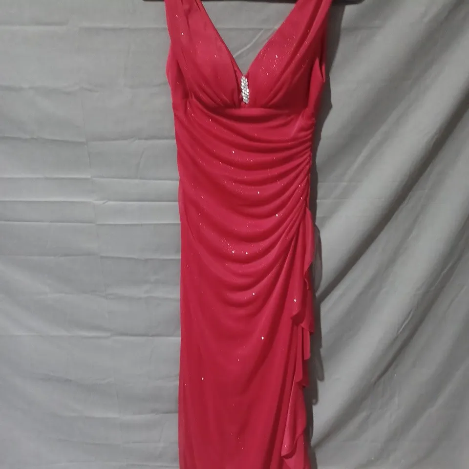BETSY & ADAM BY LINDA BERNELL RUCHED SPARKLE RED DRESS (1483TK) - SIZE 8 