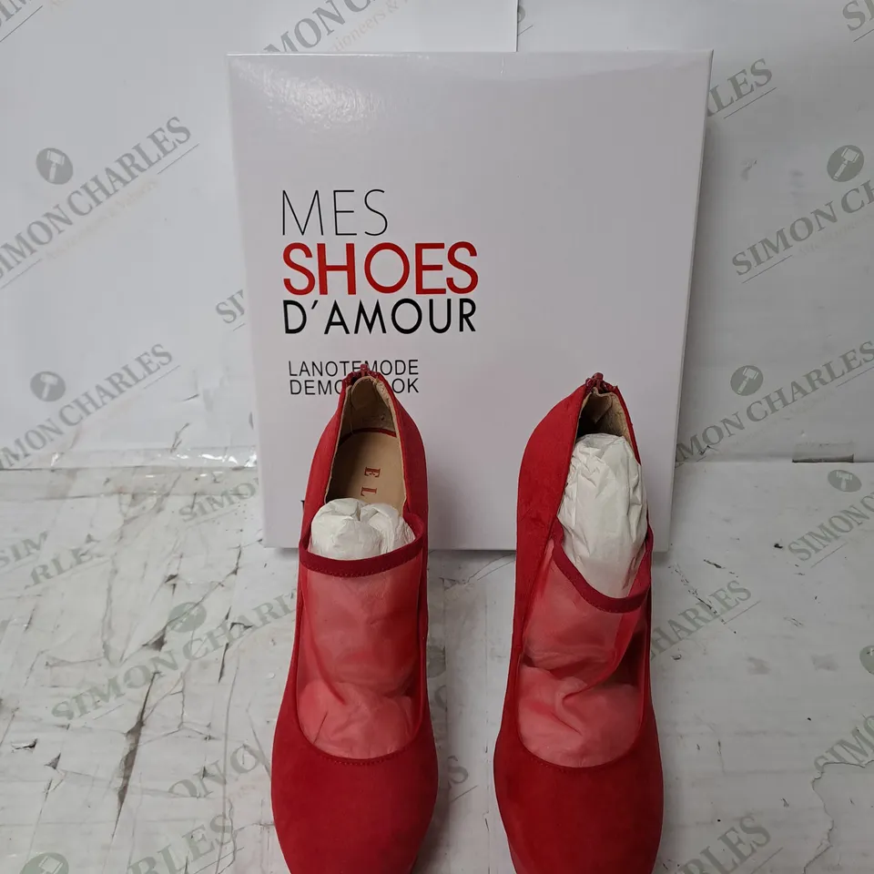 APPROXIMATELY 12 PAIRS  OF BOXED MES SHOES D'AMOUR DEMONLOOK HEELS RED - VARIOUS SIZES 