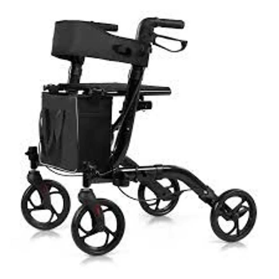 BOXED COSTWAY FOLDING ALUMINIUM ROLLATOR WALKER MOBILITY AID WITH 4 WHEELS - BLACK