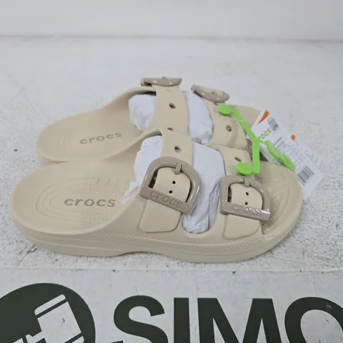 PAIR OF WOMENS CLASSIC CROCS BEIGE TWO-STRAP SANDALS - SIZE UK6
