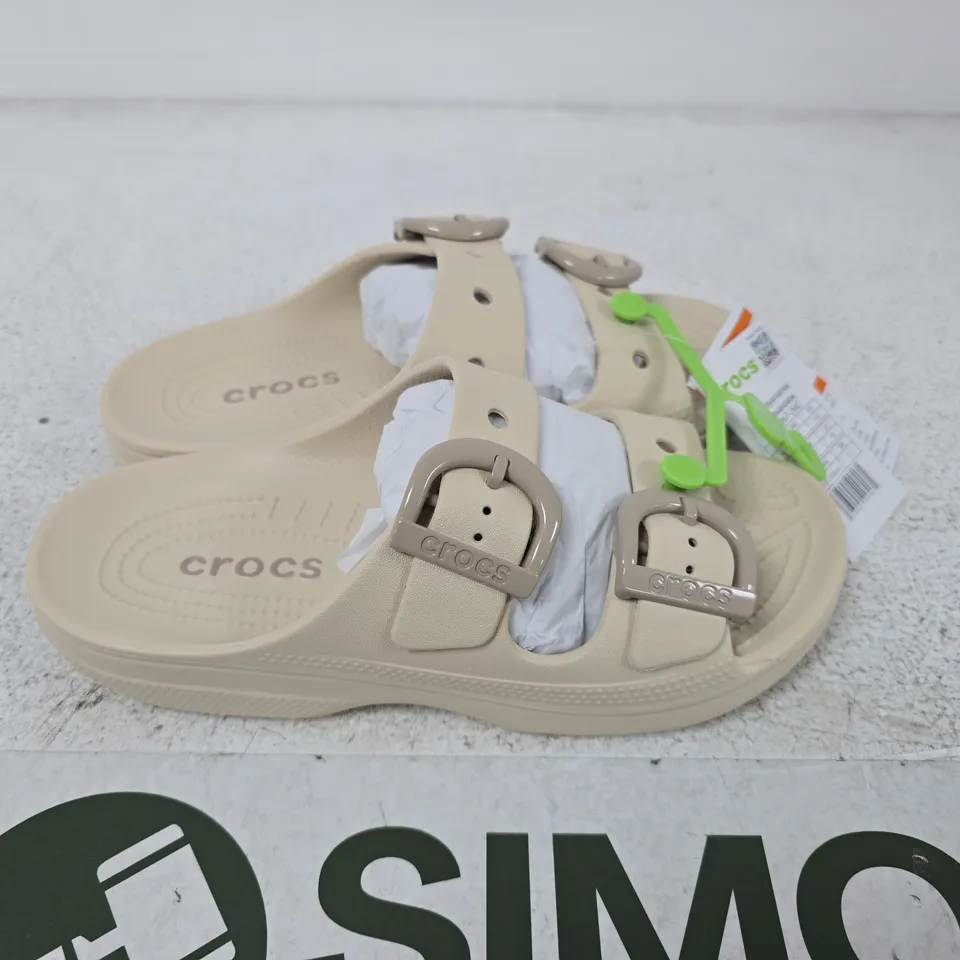 PAIR OF WOMENS CLASSIC CROCS BEIGE TWO-STRAP SANDALS - SIZE UK6