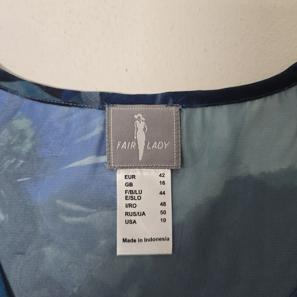 FAIR LADY FLORAL PRINT BLOUSE – BLUE FLORAL, UK 16 (EUR 42) MADE IN INDONESIA