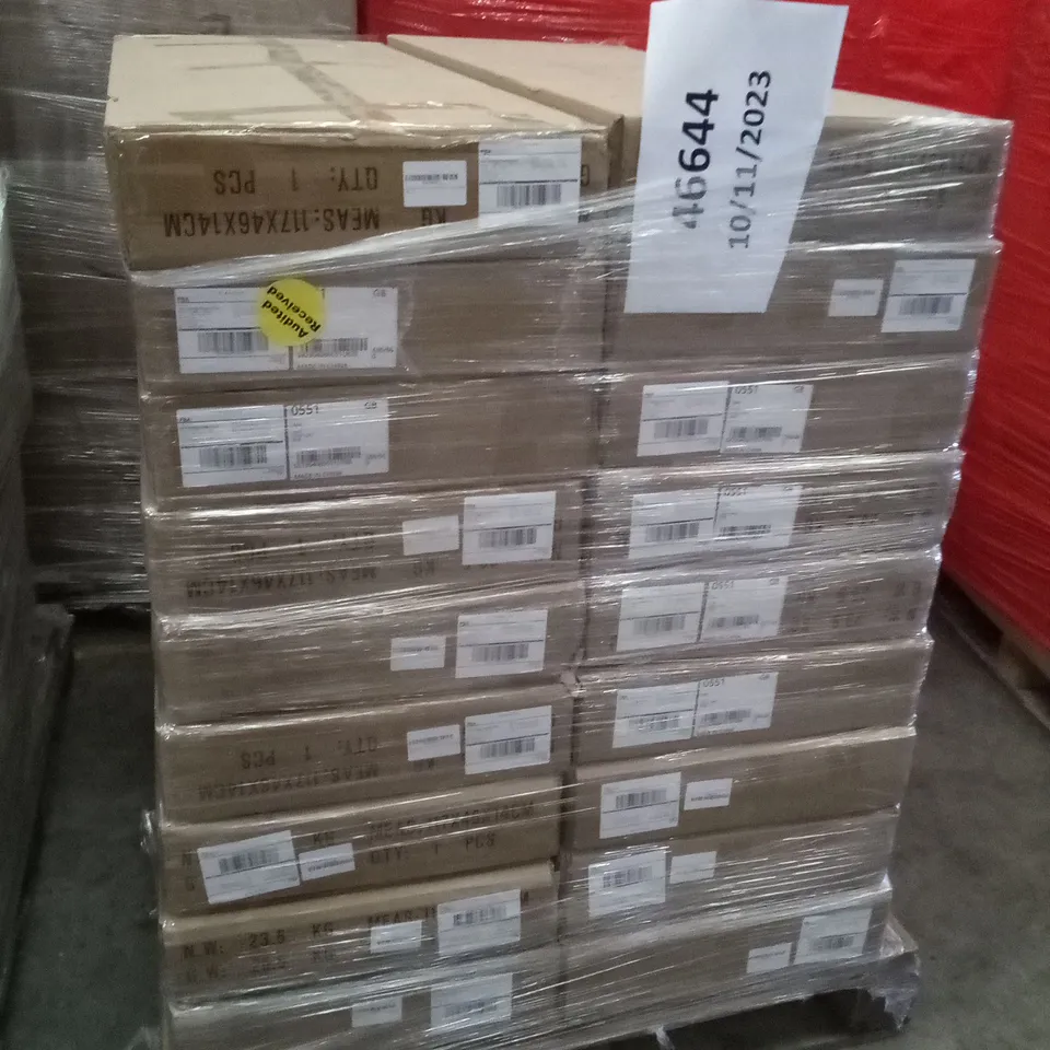 PALLET OF APPROXIMATELY 18 BOXED L-SHAPED COMPUTER DESKS 