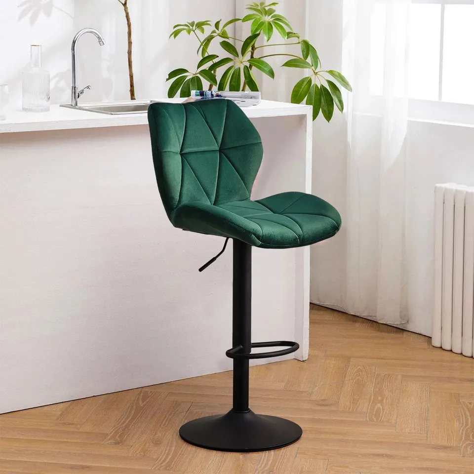 BOXED SET OF 2 DEXTER BAR STOOLS - GREEN VELVET (1 BOX)