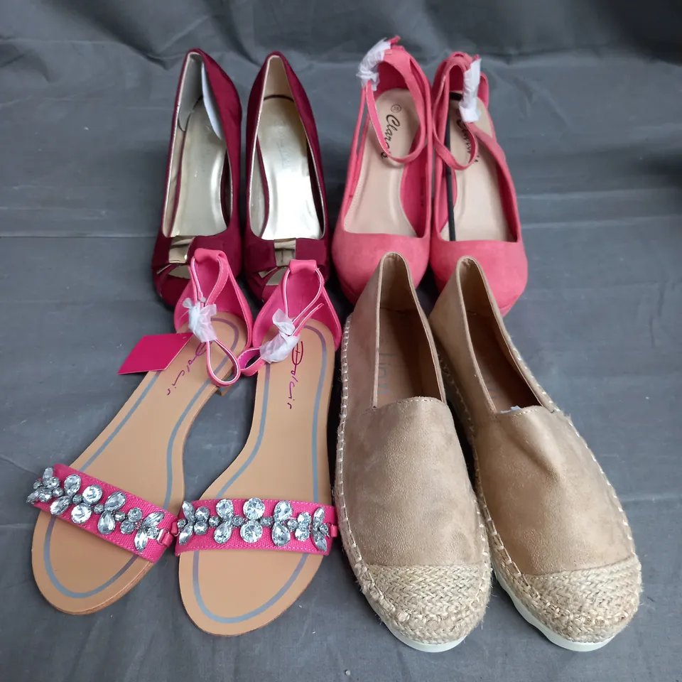 BOX OF 10 PAIRS OF ASSORTED SHOES IN VARIOUS COLOURS, STYLES AND SIZES