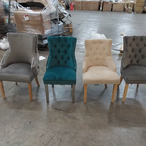 4X ASSORTED UPHOLSTERED DINING CHAIRS - COLOURS AND DESIGNS VARY