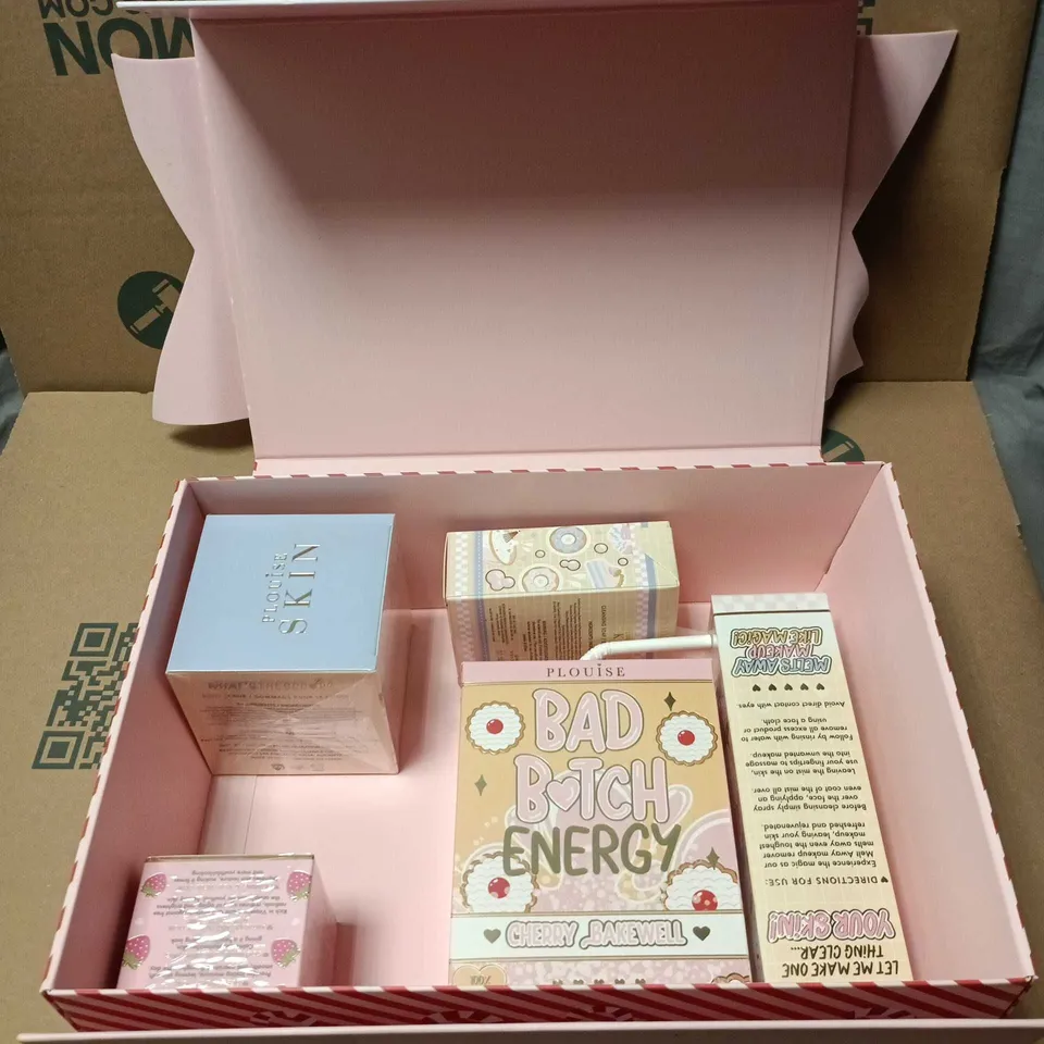 PLOUISE 5 ITEM GIFT SET TO INCLUDE BAD BITCH ENERGY CHERRY BAKEWELL, STRETCHY BODY SCRUB ETC