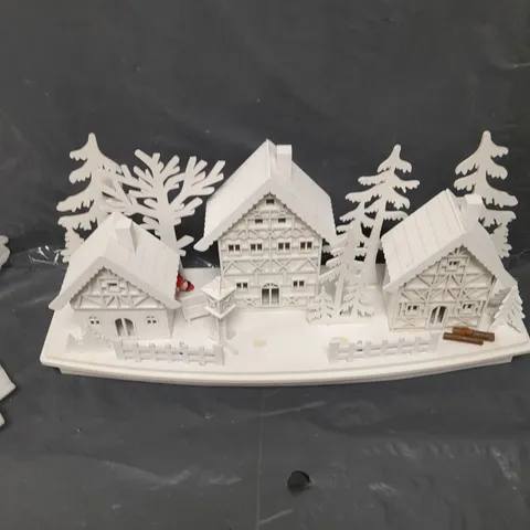 CHRISTMAS WHITE WOOD LIT VILLAGE SCENE