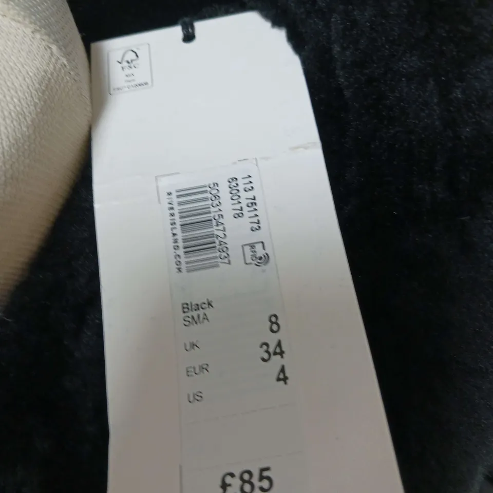RIVER ISLAND BLACK FAUX LEATHER & FUR LINED JACKET SIZE S