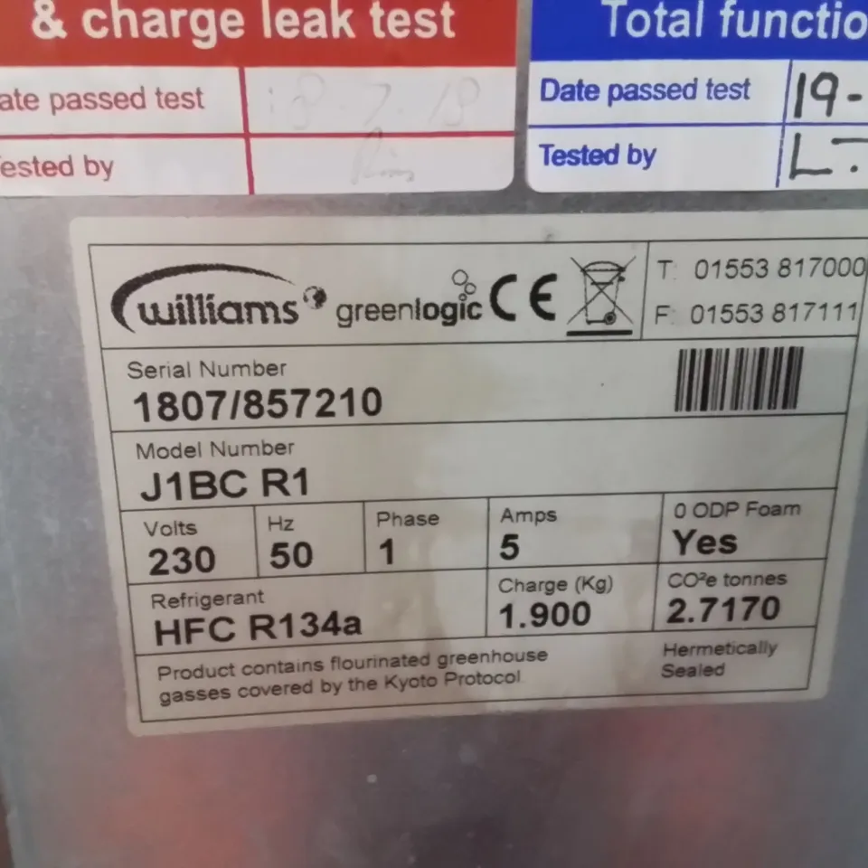 COMMERCIAL WILLIAMS J1BC JADE BLAST CHILLER- 23KG CAPACITY