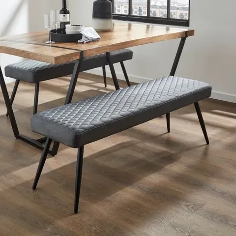 BOXED MONTREAL 2 SEATER DINING BENCH, FAUX LEATHER, 135cm - GREY (1 BOX)