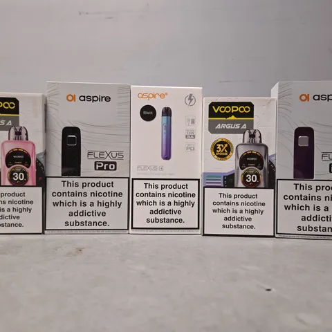 BOX OF APPROXIMATELY 18 ASSORTED E-CIGARETTES TO INCLUDE - VOOPOO , ASPIRE