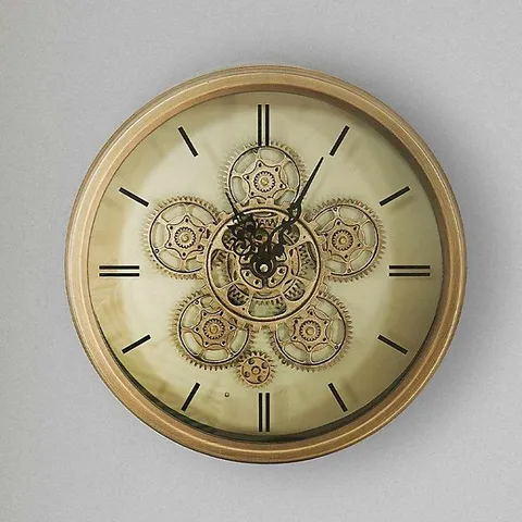 BOXED GARLEY LIVING ROOM ROUND WALL CLOCK WITH METAL FRAME, GLASS FRONT GEAR WALL CLOCK 