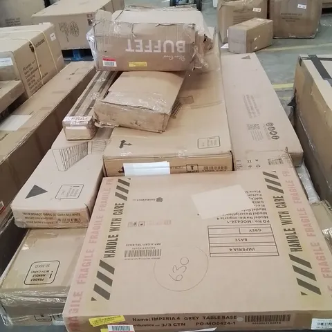PALLET CONTAINING VARIOUS INCOMPLETE BOXED FURNITURE PARTS AND OTHER HOUSEHOLD ITEMS ETC.