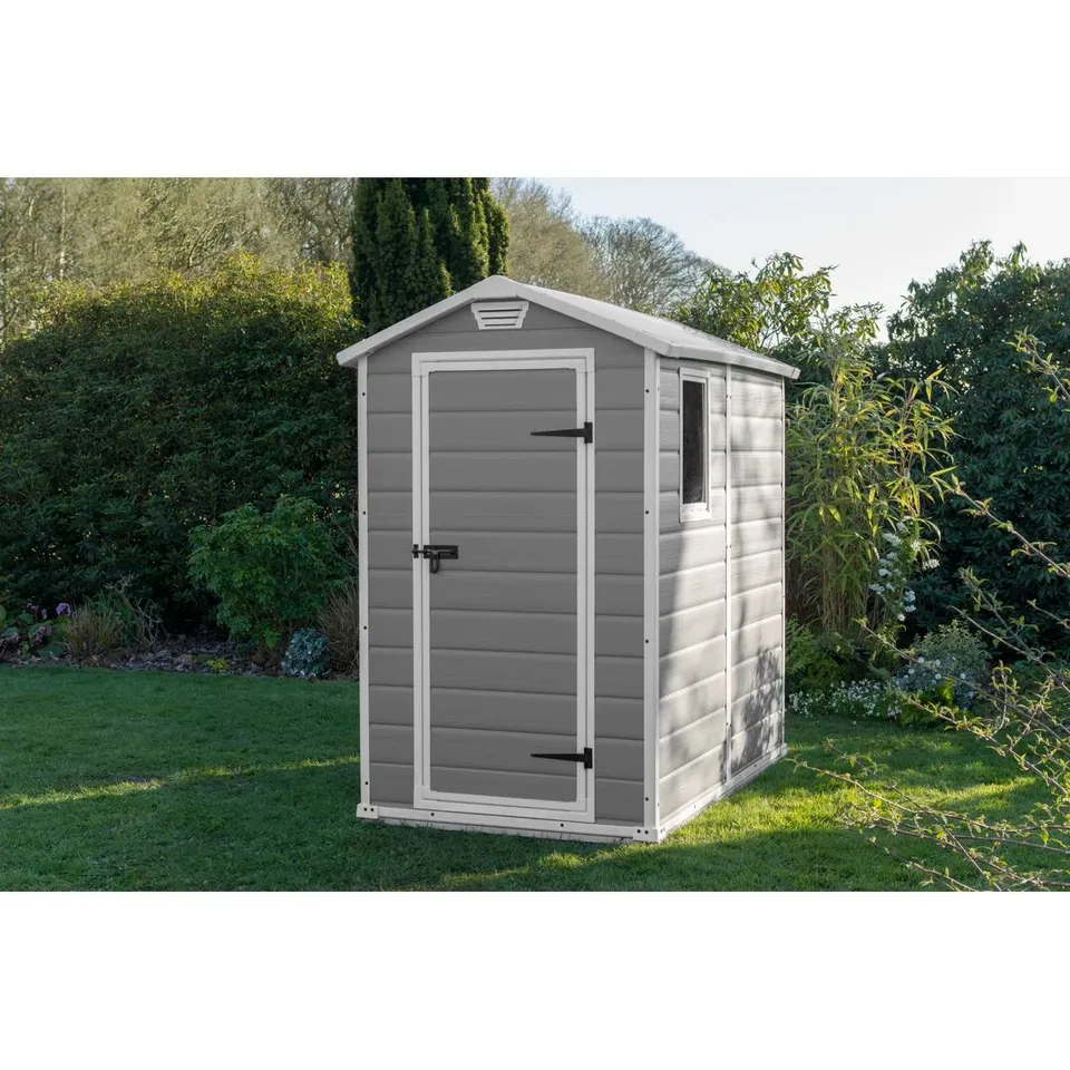 BOXED KETER 4X6 FT APEX MANOR RESIN GARDEN SHED (1 BOX) RRP £349.99