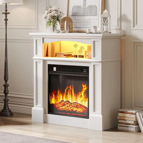 BOXED RUSSELL LARK MANOR ELECTRIC FIREPLACE WITH LED STORAGE SHELF
