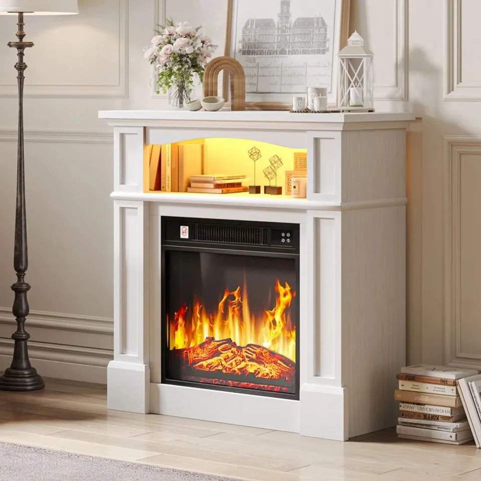 BOXED RUSSELL LARK MANOR ELECTRIC FIREPLACE WITH LED STORAGE SHELF