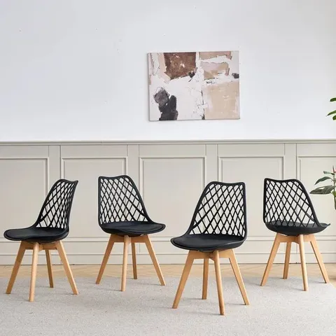 BOXED SET OF 4 DINING CHAIRS - NORDIC STYLE DINING CHAIR - MESH BACKREST - BLACK (1 BOX)