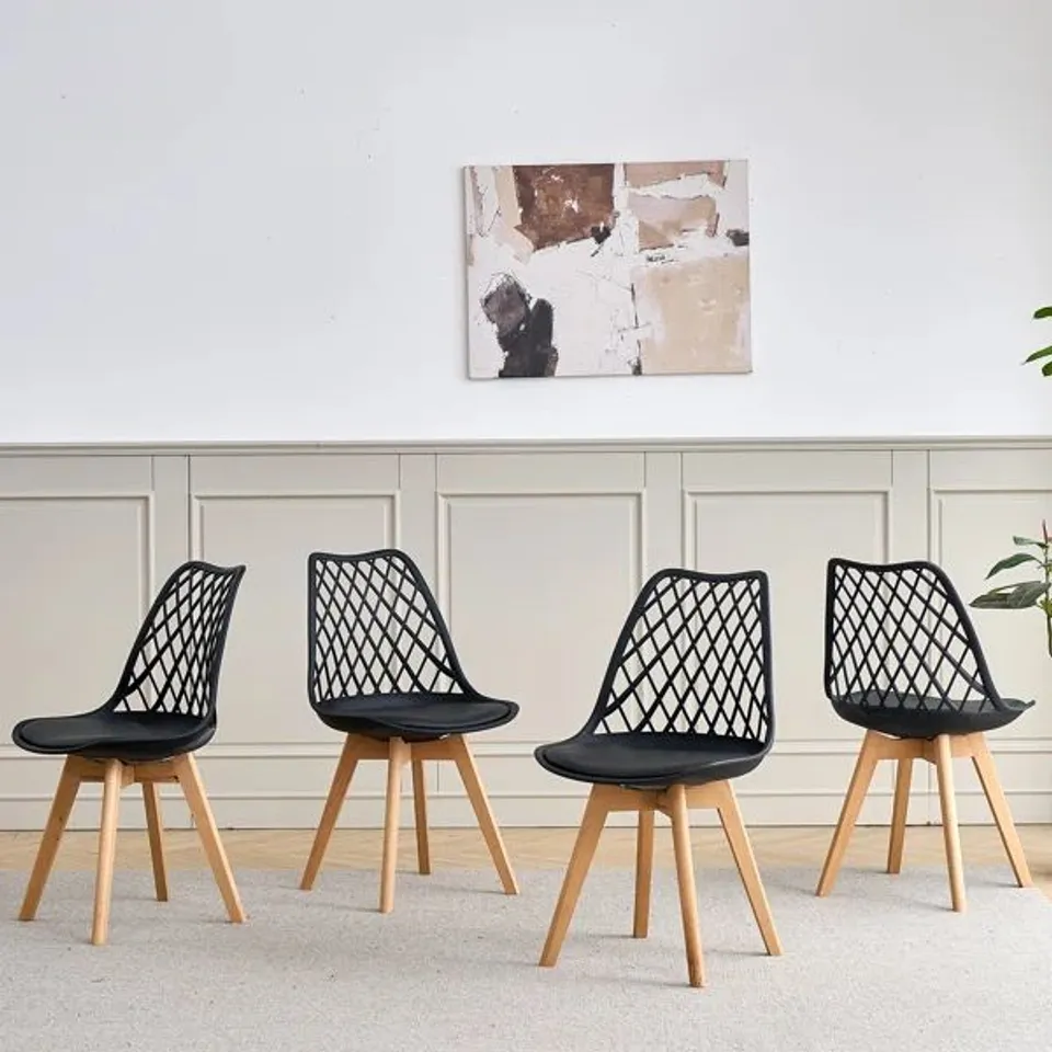 BOXED SET OF 4 DINING CHAIRS - NORDIC STYLE DINING CHAIR - MESH BACKREST - BLACK (1 BOX)
