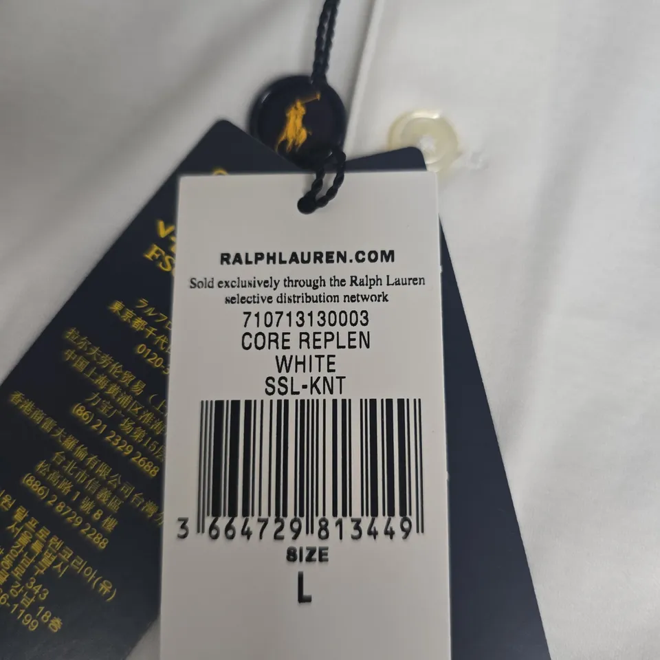 POLO RALPH LAUREN WHITE POLO SHIRT – CUSTOM SLIM FIT, UK SIZE L