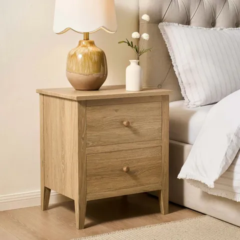 BOXED DUSK NELL 2 DRAWER BEDSIDE TABLE - LIGHT WOOD  (1 BOX)