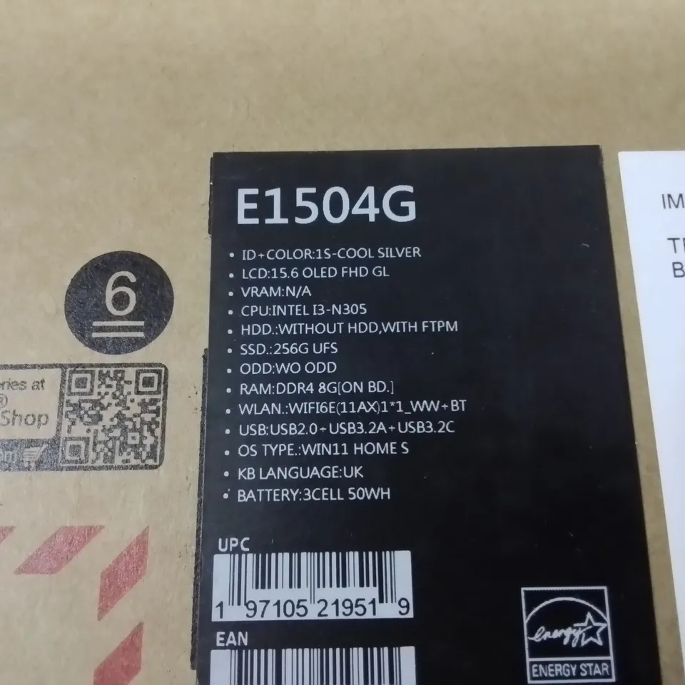 BOXED ASUS VIVOBOOK GO 15 INTEL I-3 LAPTOP IN SILVER