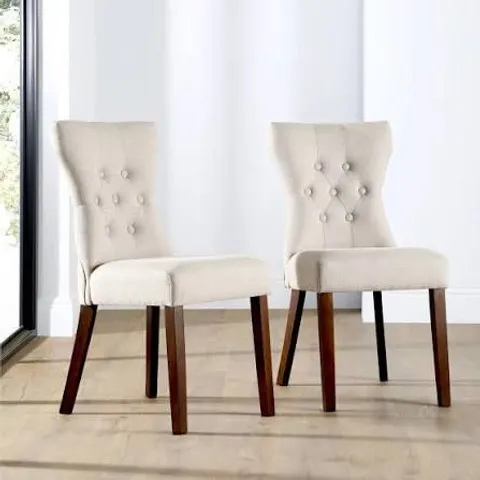 BOXED DESIGNER REGENT UPHOLSTERED DINING CHAIRf OATMEAL FABRIC DARK LEGS