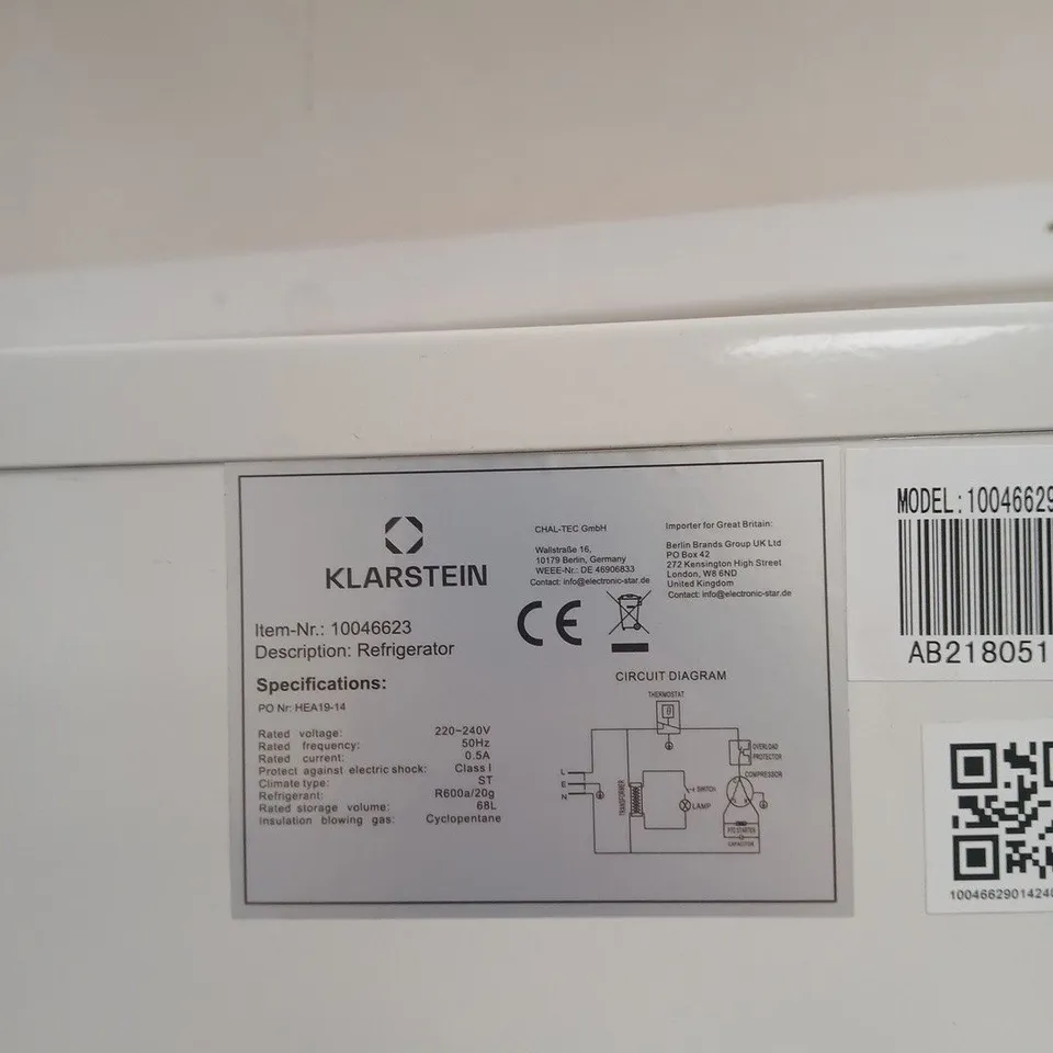 KLARSTEIN AUDREY EVO 49.5CM 65L MINI FRIDGE CREAM