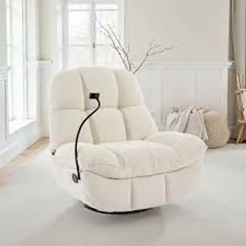 BOXED CHICAGO SWIVEL & ROCKER ELECTRIC BOUCLE RECLINER CHAIR - BEIGE (1 BOX)