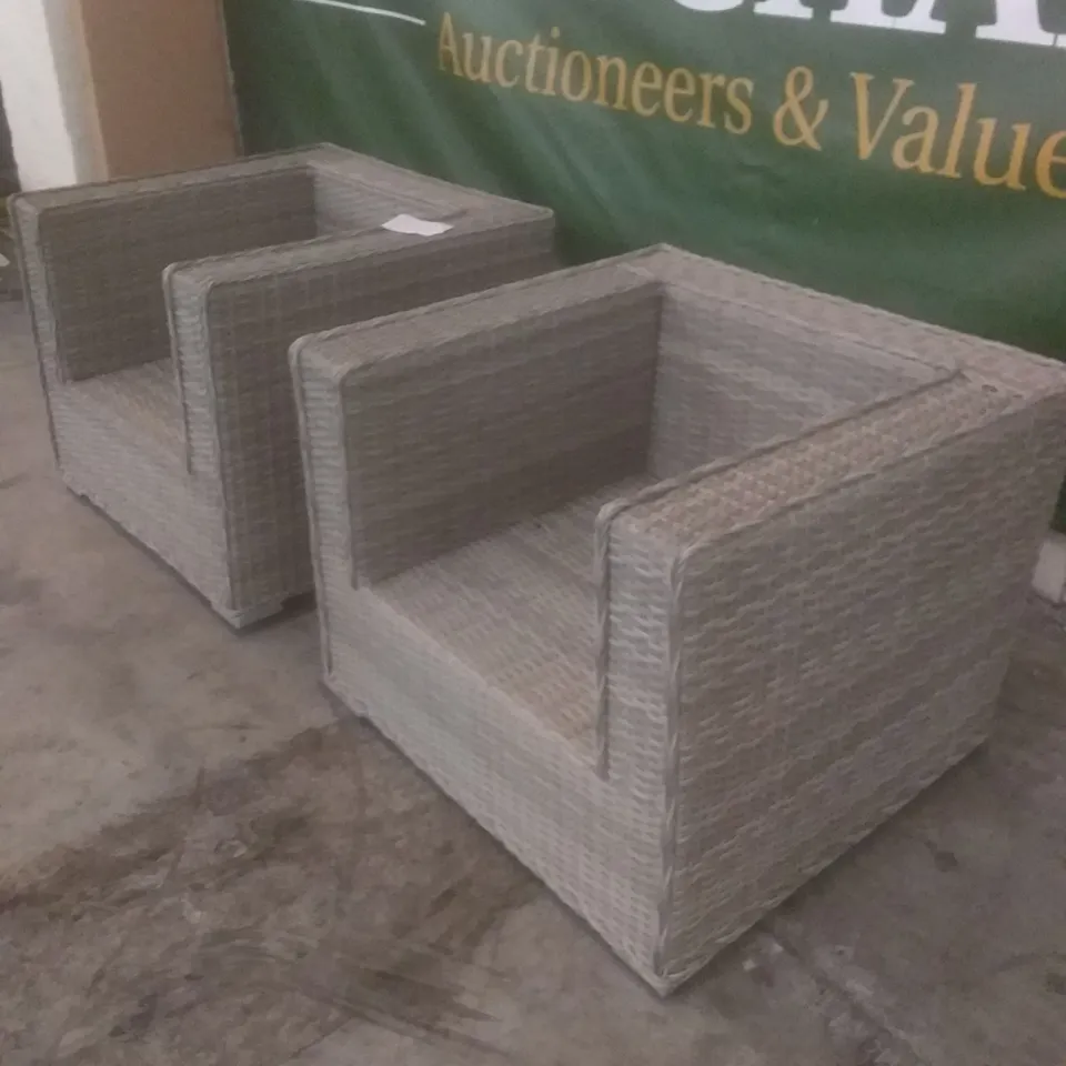 X2 RATTAN EFFECT GARDEN ARMCHAIRS GREY
