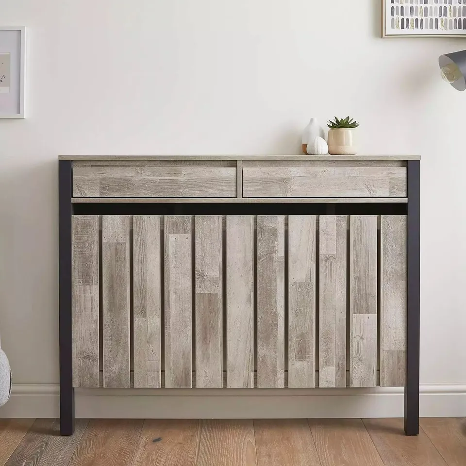 BOXED LLOYD PASCAL LINLEY MEDIUM  RADIATOR COVER WITH 2 DRAWERS IN WOOD EFFECT & GREY - COLLETION ONLY