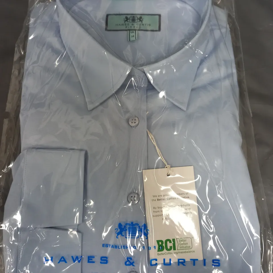 BAGGED HAWES & CURTIS FITTED 3/4 SLEEVE SHIRT IN BLUE - UK 14