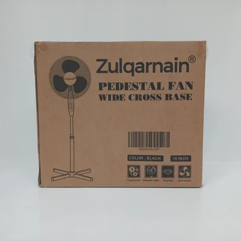 ZULQARNAIN PEDESTAL FAN – 16-INCH, BLACK, BOXED, WIDE CROSS BASE