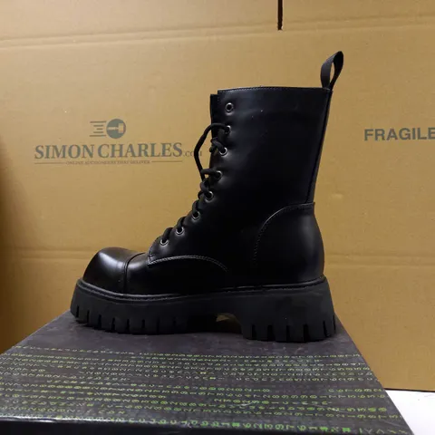 KOI BLACK SQUARE TOE LACE UP VEGAN BOOTS - SIZE 4