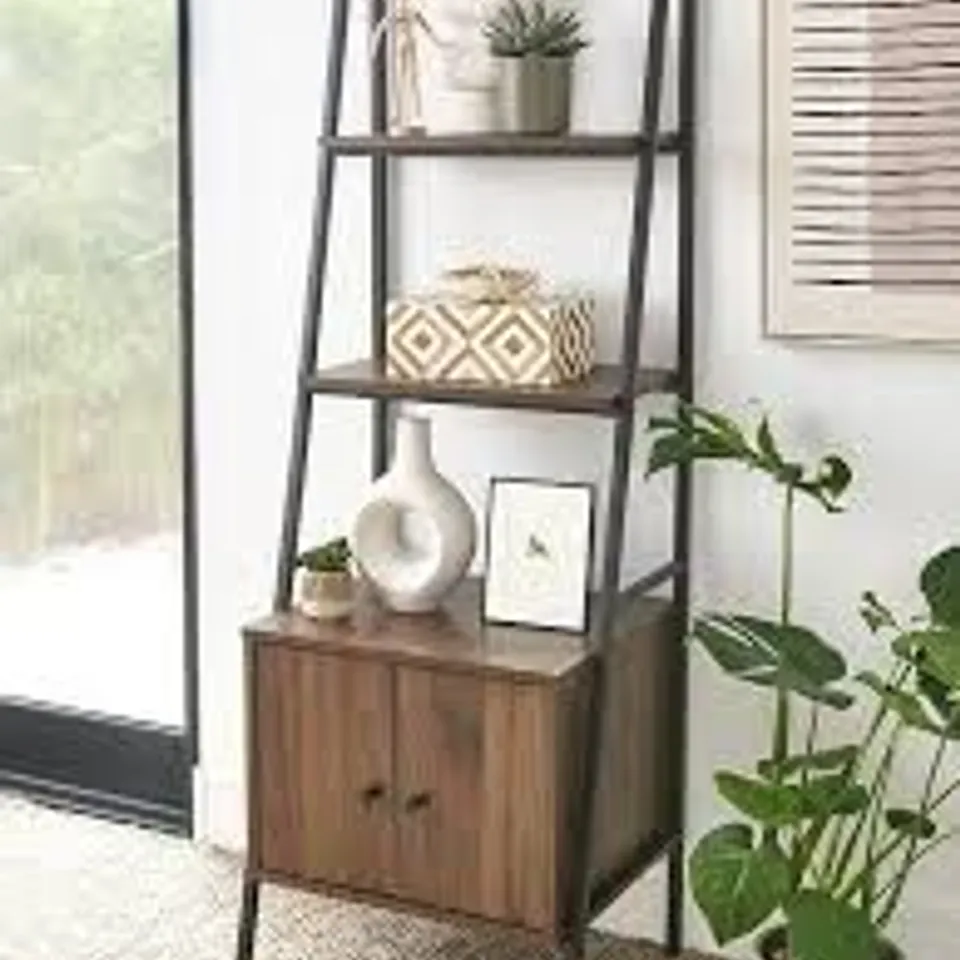 BOXED OTIS 2 DOOR 3 SHELF OPEN UNIT IN WALNUT