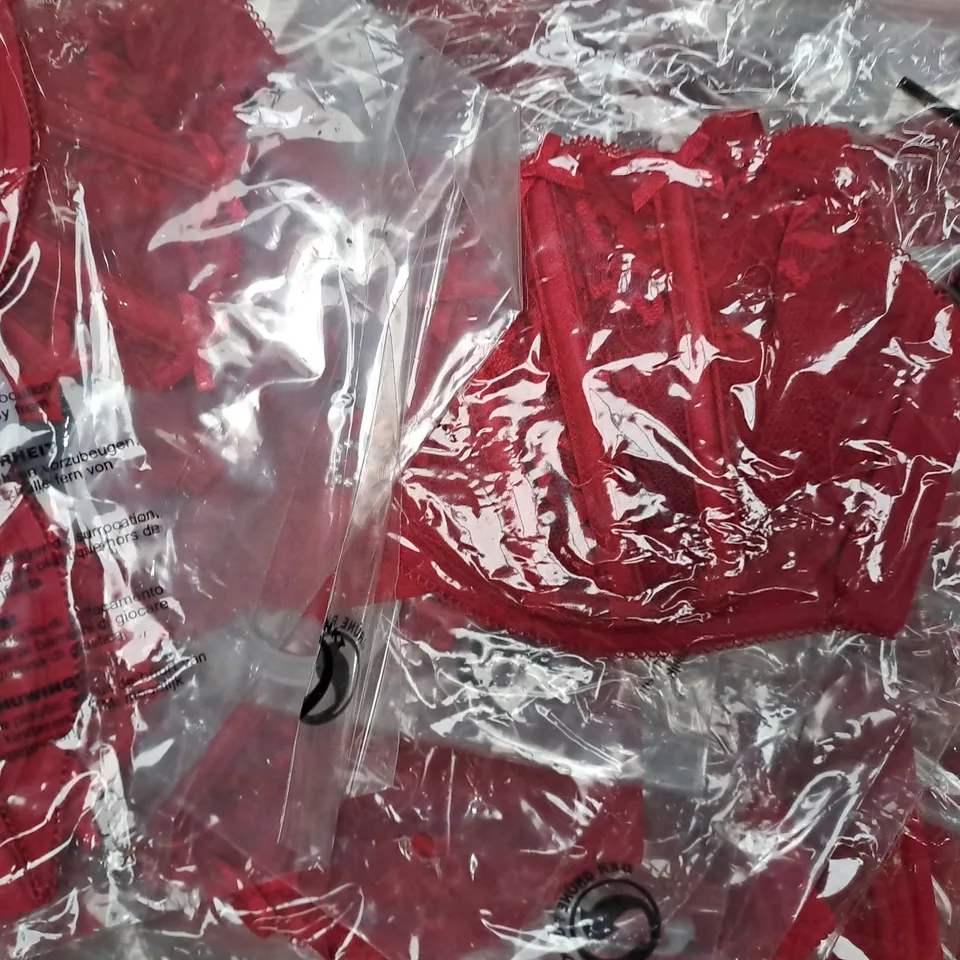 BOX OF APPROXIMATELY 25 ASSORTED LACY RED BRAS (SIZES VARY) - COLLECTION ONLY