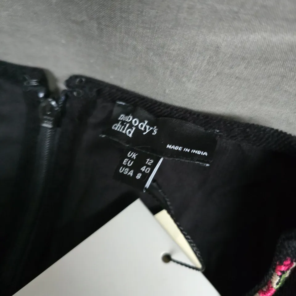 NOBODYS CHILD SARAVEJO MINI DRESS CORD BLACK EMBROIDERY - UK 12