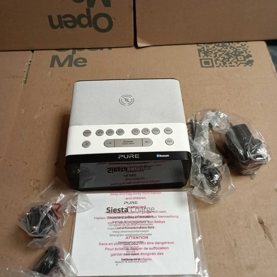 PURE SIESTA CHARGE DAB+/FM ALARM CLOCK RADIO WITH BLUETOOTH AND WIRELESS CHARGING – BOXED