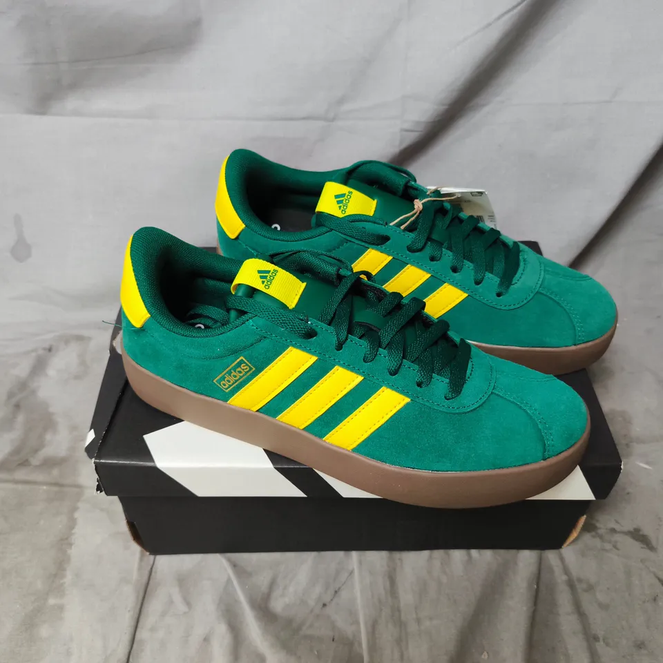 ADIDAS GREEN SUEDE SNEAKERS WITH YELLOW STRIPES SIZE UK 8.5