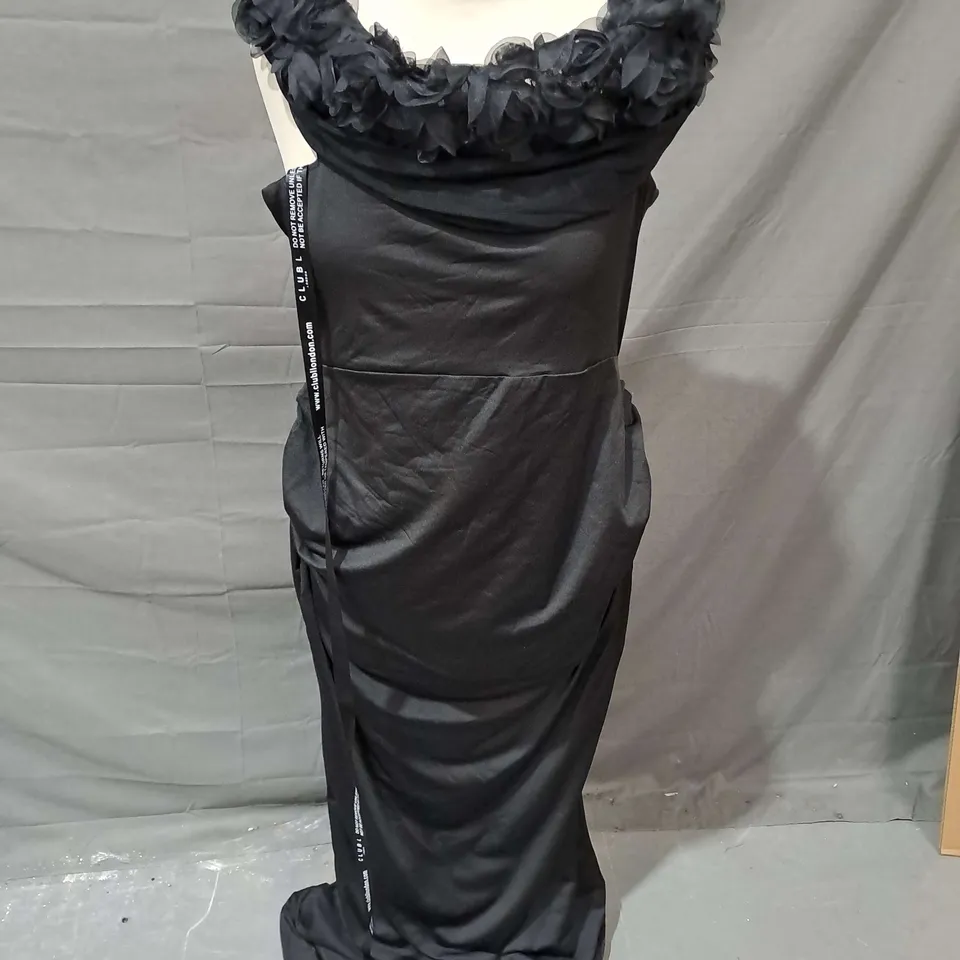 CLUB LONDON INFLORESNCENCE MESH FLORAL BARDOT MATERNITY MAXI DRESS IN BLACK SIZE 14