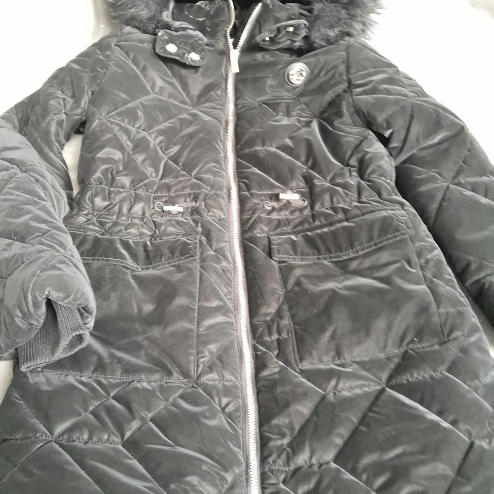 RIVER ISLAND KIDS BLACK HOODED COAT - 11/12 YRS