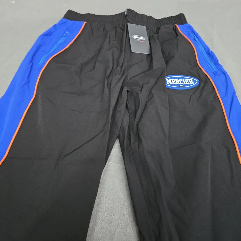 MERCIER MAISON RACER TRACK SUIT PANTS IN BLACK & BLUE - SIZE SMALL