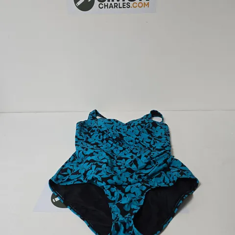 BONPRIX WOMEN'S SWIMSUIT β UK 20 (EUR 46), BLUE/BLACK LEAF PATTERN