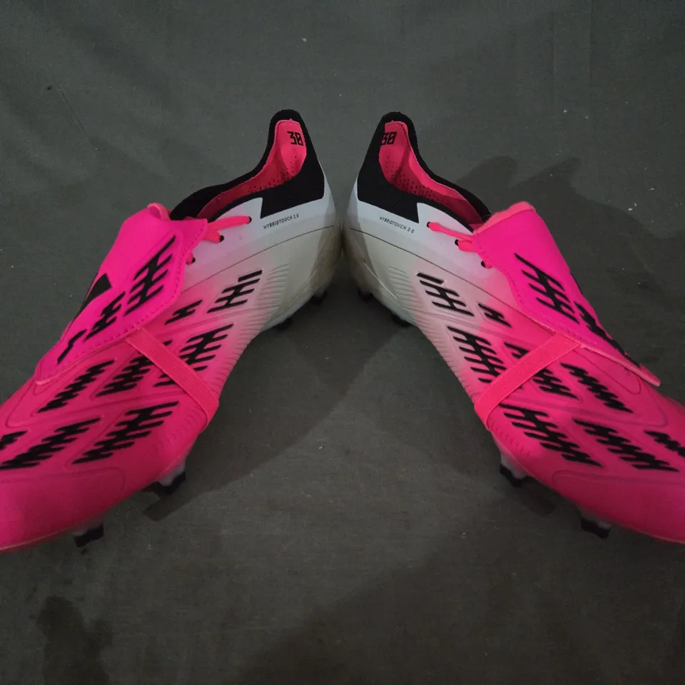 PAIR OF ADIDAS PREDATOR FOOTBALL BALL BOOTS IN PINK/WHITE/BLACK UK SIZE 9