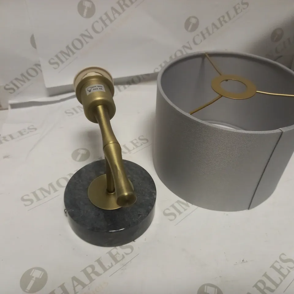 JOHN LEWIS 'BAMBOO' WALL LIGHT, ANTIQUE BRASS METAL, DARK GREY MARBLE BASE, LIGHT GREY COTTON SHADE