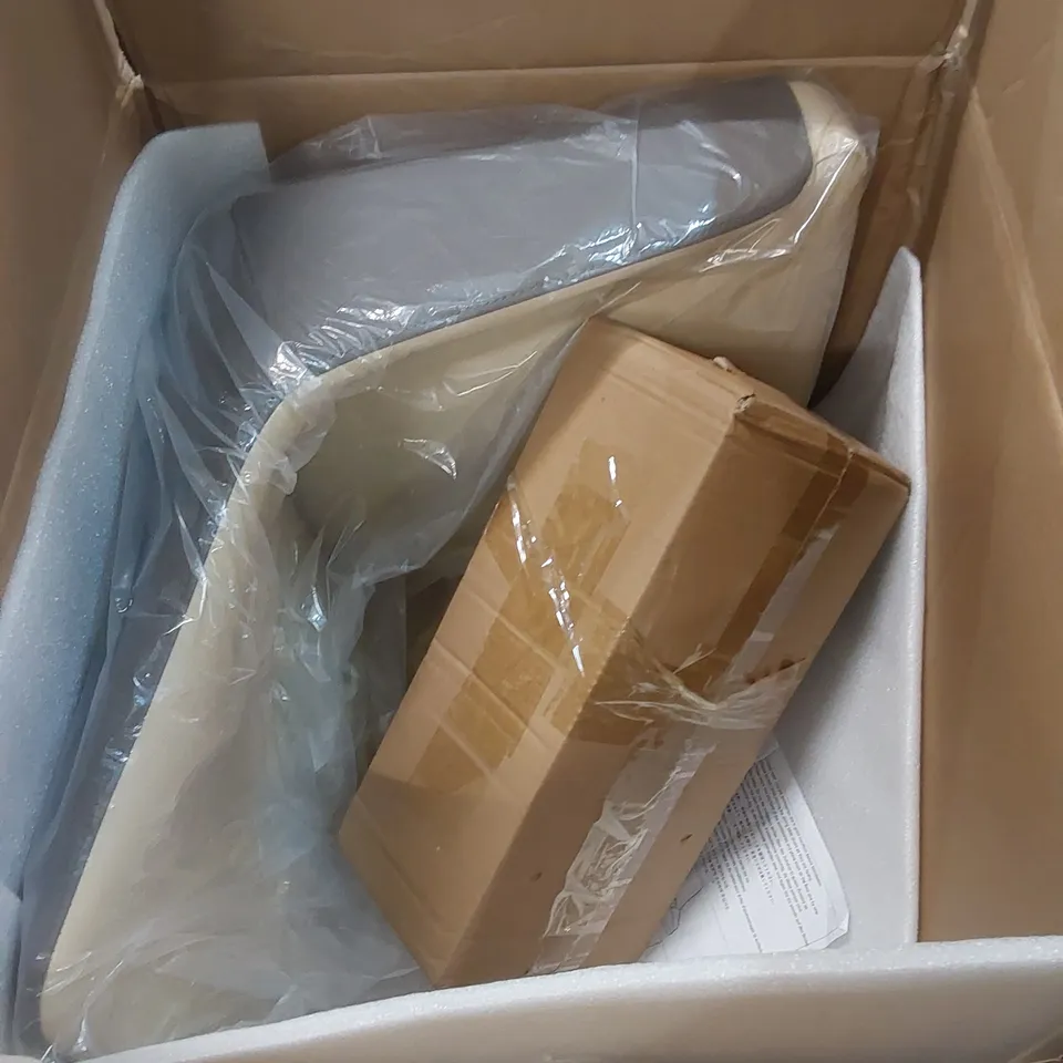 BOXED SET OF 2 DESIGNER LEATHER UPHOLSTERED DINING CHAIRS (1 BOX)