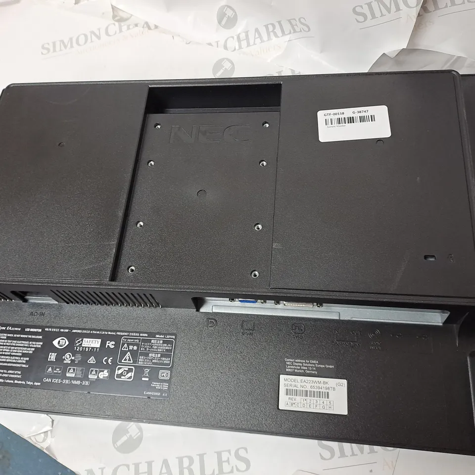 NEC MULTISYNC MONITOR MODEL EA223WM-BK SERIAL #65394198TB